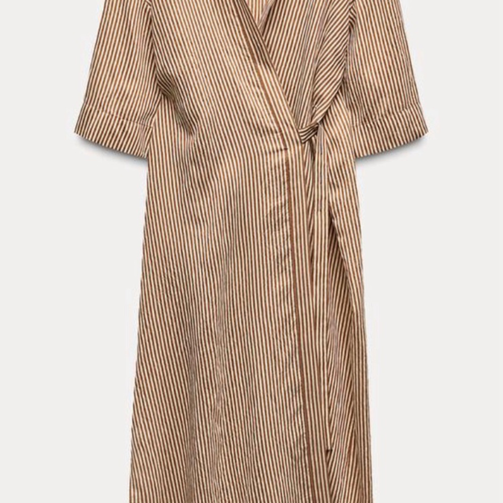 Zara Striped Tan and white wrap top